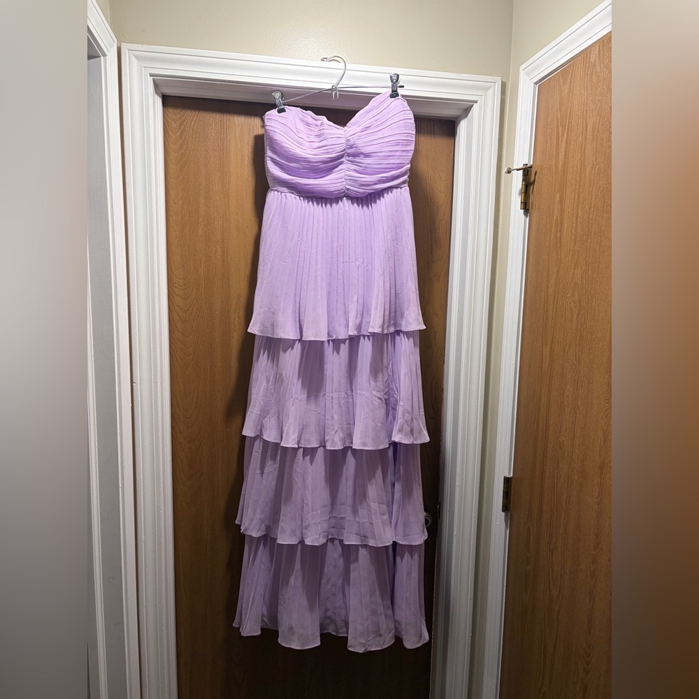Lulu's Lilac Strapless Tiered Maxi Gown